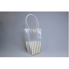 包裝-PVC透明豎條花袋35 金色 小 13x26xH35cm 底13x13cm