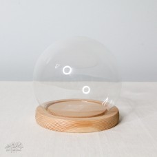 玻璃花器 YQ-12圓球罩 凹木底座 淺色