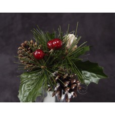 聖誕-花插-刷白松果+松針+紅果