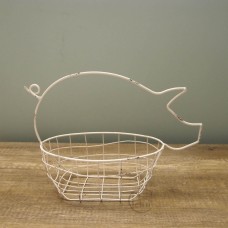 縷空-NATURE DESIGNS 花器 45331 Iron Basket Pig 小  Ivory