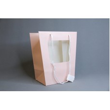 包裝-開窗卡紙花袋 梯形 粉 H30x26x20cm 底15x20cm 