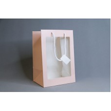 包裝-開窗卡紙花袋 長形 粉 H30x20x16cm