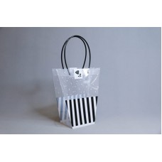 包裝-PVC透明豎條花袋26 黑色 小 11x24xH26cm 底11x12cm