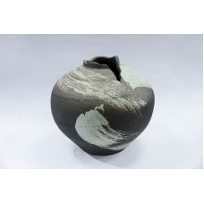 出清品陶花器-信樂燒 花器 Ａ011-06 刷毛目丸花瓶13號