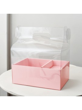 包裝-透明鮮花蛋糕盒 粉 30x26.5xH10cm