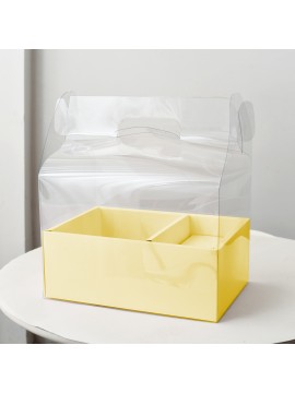包裝-透明鮮花蛋糕盒 黃 30x26.5xH10cm